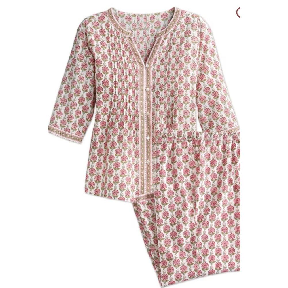 Ella Simone Floral Pajamas Set 1x Moroccan Rose Capri Women’s Cotton Pink Green - Picture 2 of 12